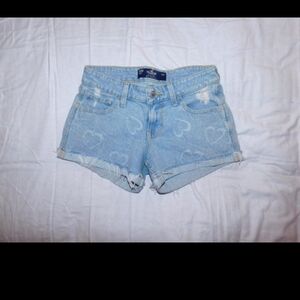 Hollister Light Blue Heart Print Jean Shorts
